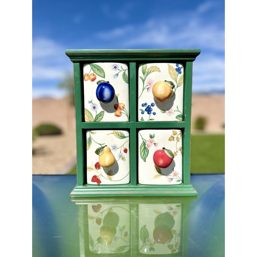 Princess House Fruit on the Vine Storage Wood/Ceramic Drawers Fruit Knobs +